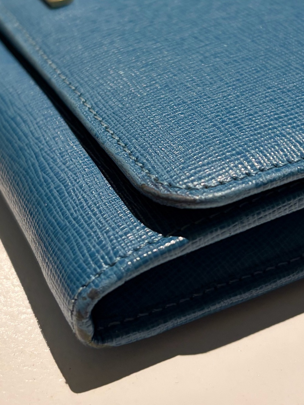 Fendi Blue Leather Continental Wallet with Gold Logo Plaque - Picture 13 of 16
